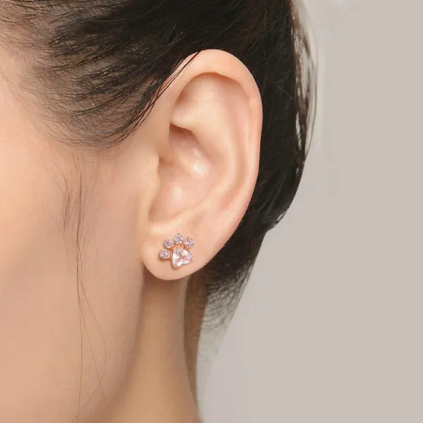 Paw Earrings | Rose Gold Plated with Crystal