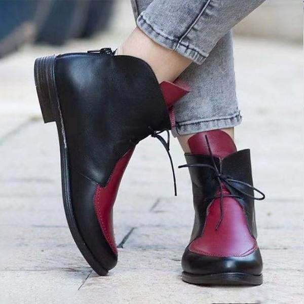 Women's Casual Retro Colorblock Lace-up Booties