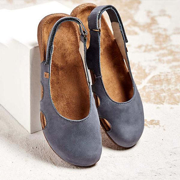 Women's Handmade Round Toe Velcro Flat Sandals