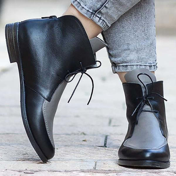 Women's Casual Retro Colorblock Lace-up Booties