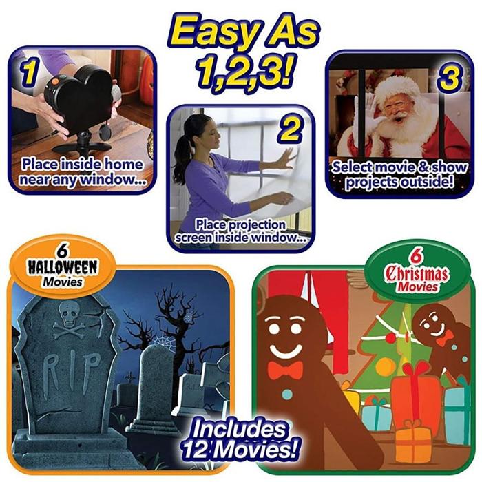 Window Projector with Animated Holiday Season Display