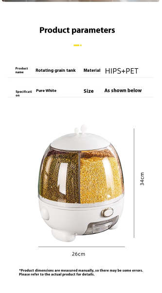 Rotatable multi-grain rice storage box.