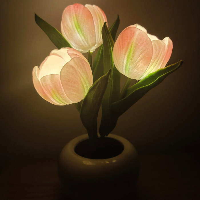 LED Tulip Night Light with Potted Flower Design