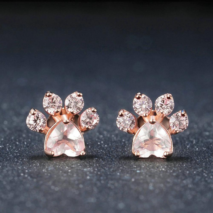 Paw Earrings | Rose Gold Plated with Crystal