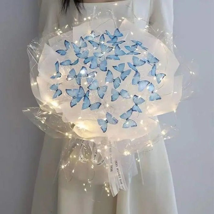 Artificial Butterfly Bouquet Material Kit - DIY Handmade Butterfly Flower Bouquets with LED Light