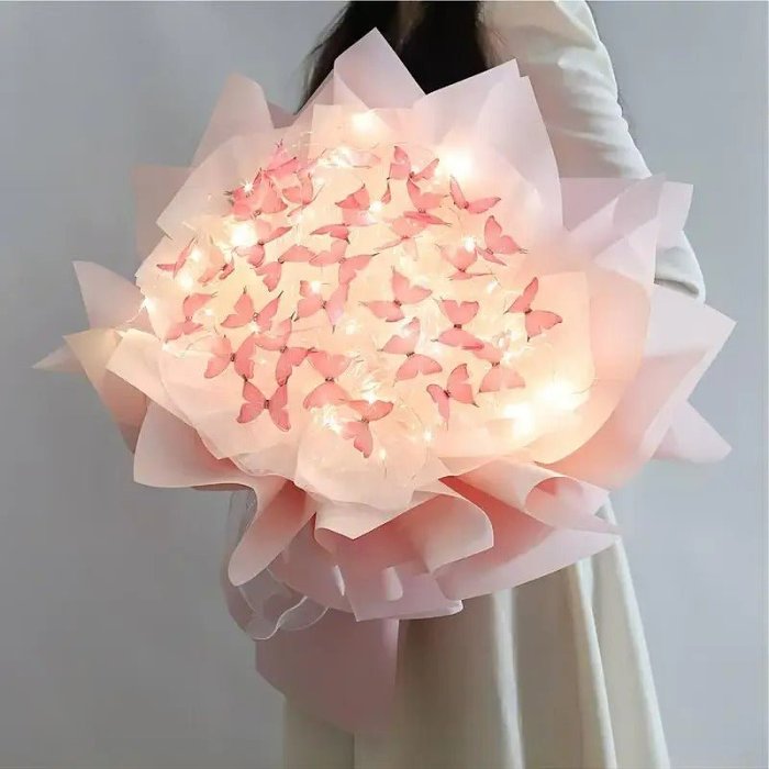 Artificial Butterfly Bouquet Material Kit - DIY Handmade Butterfly Flower Bouquets with LED Light