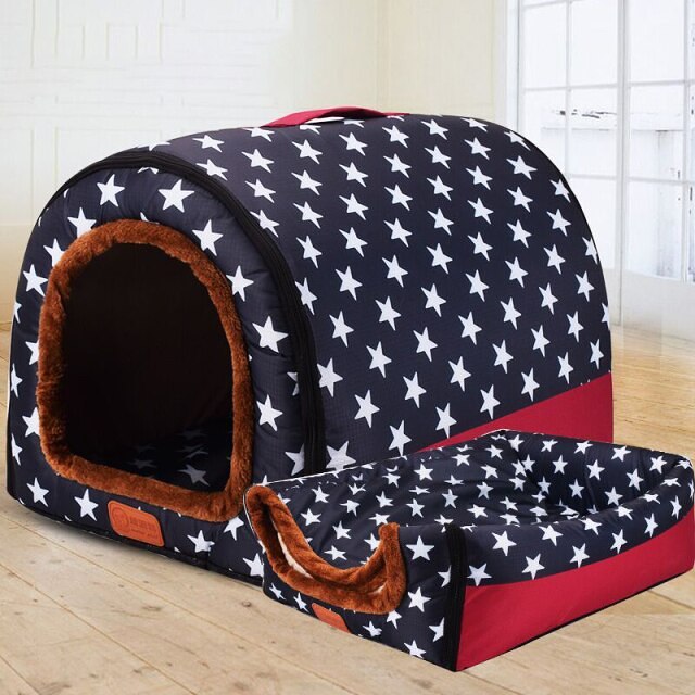 Warm Dog House Print Stars Soft Foldable Pet dogs bed For Puppy large medium Travelling Portable Kennel Mat Cat bed Pet Supplies
