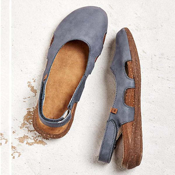 Women's Handmade Round Toe Velcro Flat Sandals