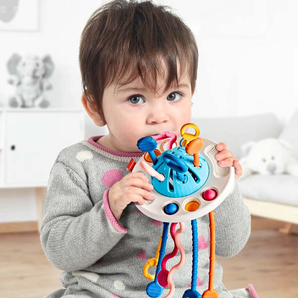Sensory 3 in 1 Teething Developmental Pull String Toy