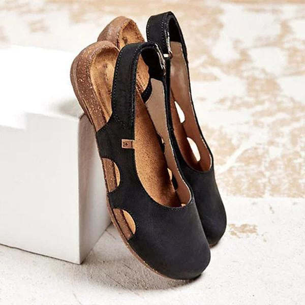 Women's Handmade Round Toe Velcro Flat Sandals