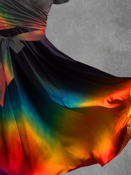 Women's Artistic Rainbow Gradient Dress Two Piece Dress