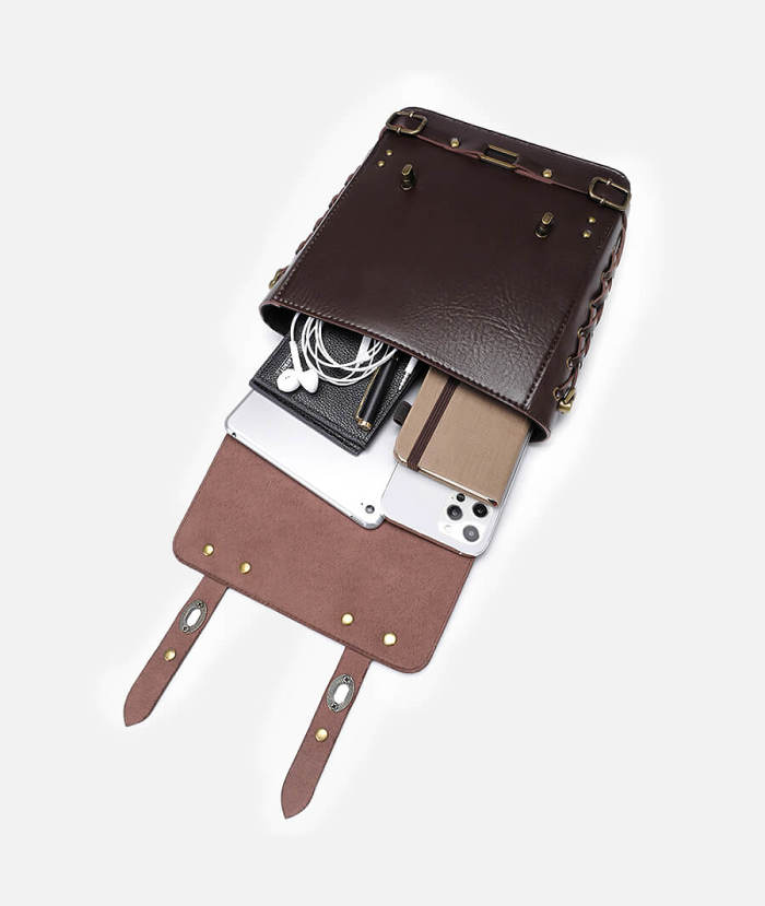 Vintage Brown Backpack With Buckle Decoration