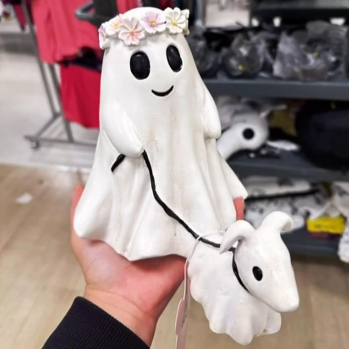 Halloween Ghost Walking Dog Statue