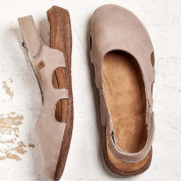 Women's Handmade Round Toe Velcro Flat Sandals
