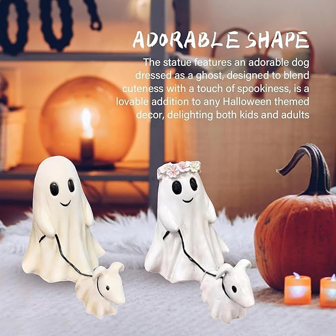 Halloween Ghost Walking Dog Statue