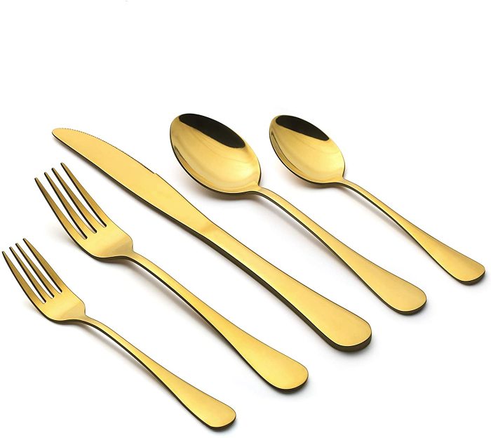 24 PCS Silverware Flatware Cutlery Set Stainless Steel Utensils Knife Fork Spoon Mirror Polished for 4-6 Family Gatherings Daily Use