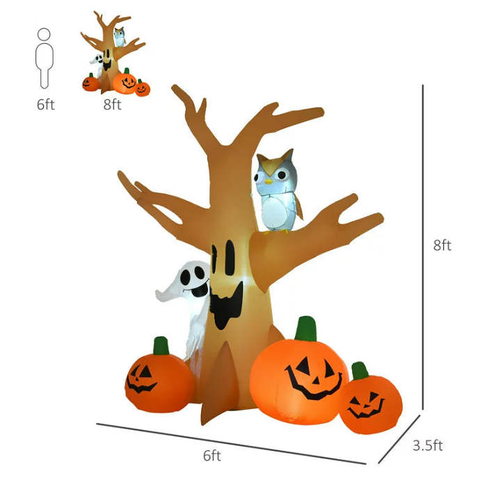 Halloween Haunted Tree Inflatable Decoration - Inflatables Outdoor Decorations Haunted Tree with Owl, Ghost, Pumpkins, Blow Up LED Yard Decor for Garden, Lawn, Party, Holiday, Waterproof