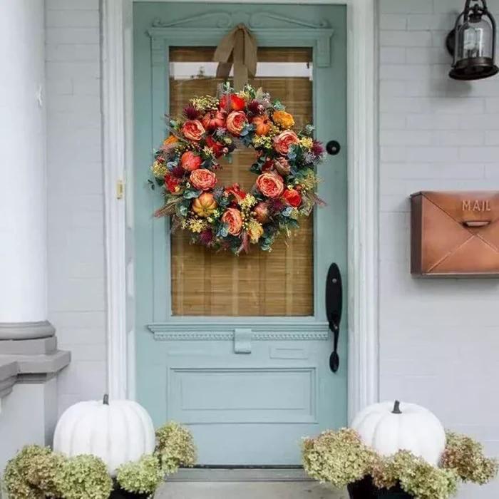 Fall Peony and Pumpkin Wreath