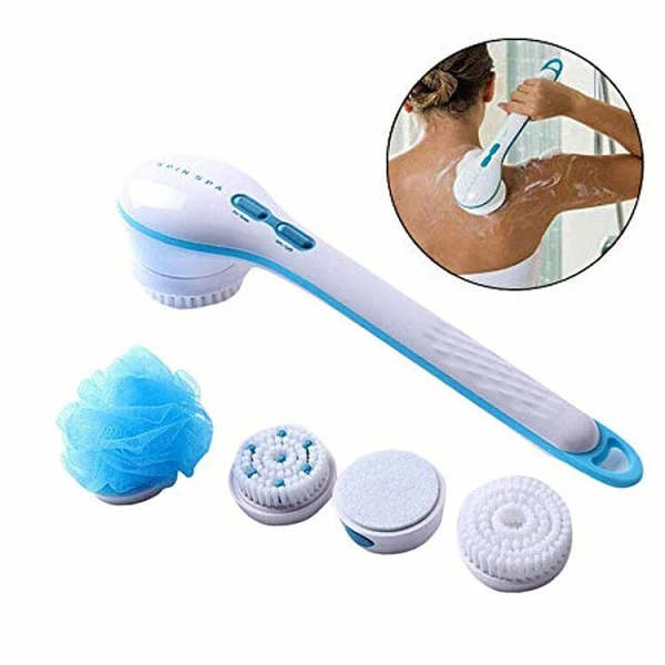 5 in 1 Electric Shower Brush Spin Spa Brush Body Brush Exfoliating SPA Massage Scrubber with 5 Replacement Brush Heads