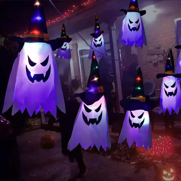 2-Piece Set: Glowing Ghost Witch Hat Halloween Decorations