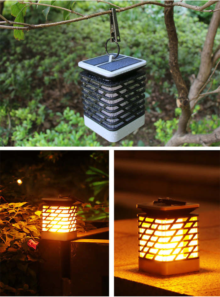 Solar Lanterns Dancing Flame Outdoor Hanging Lights Waterproof Auto Sensor 75LED