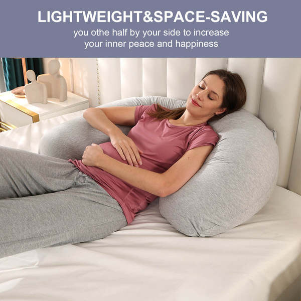 J Shape Pregnancy Pillow for Side Sleepers Maternity Body Pillow Head Neck Abdominal Support Cotton 65 x 125 cm