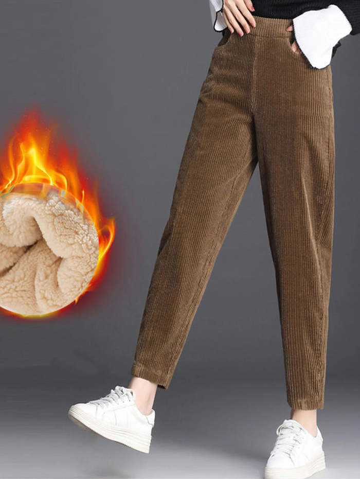 HIgh Waist Fleece Lined Corduroy Pants