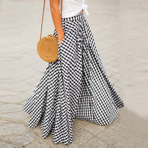 Plaid Ruffle Zipper Back Plus Size Skirt with Pockets