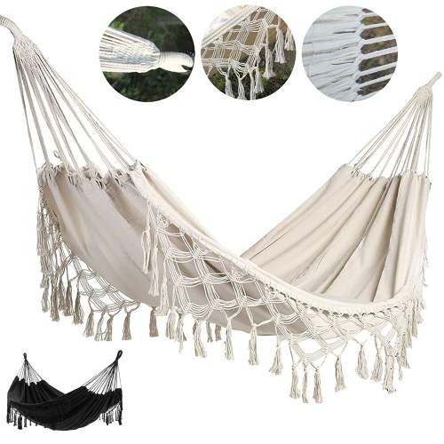 Double Boho Tassel Nest Hammock Swing Chair Outdoor/Indoor Garden 2 Person