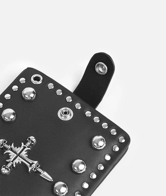 Black Chain Wallet With Cross & Rivets