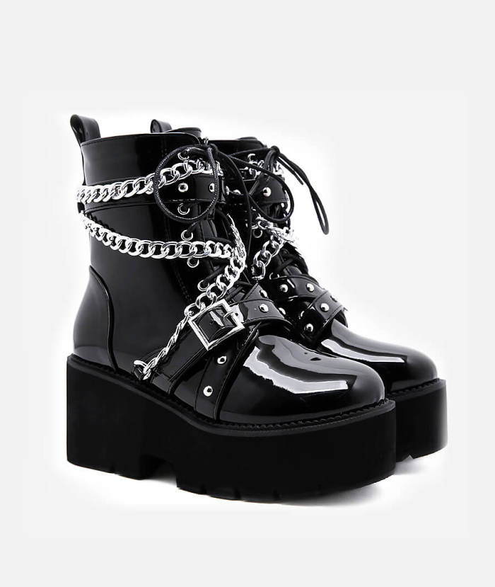 Black Platform Boots With Chain Belt