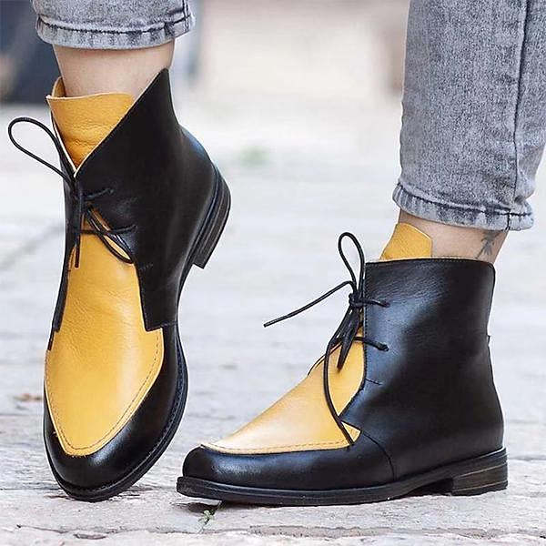 Women's Casual Retro Colorblock Lace-up Booties