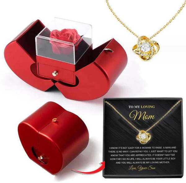 Red Apple Jewelry Box with Eternal Rose and Necklace