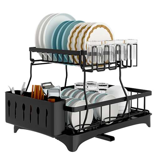 2-Tier Dish Drying Rack with Drainboard Dish Racks for Kitchen Counter, Dish Drainer Set with Utensils Holder Large Capacity Dish Strainers