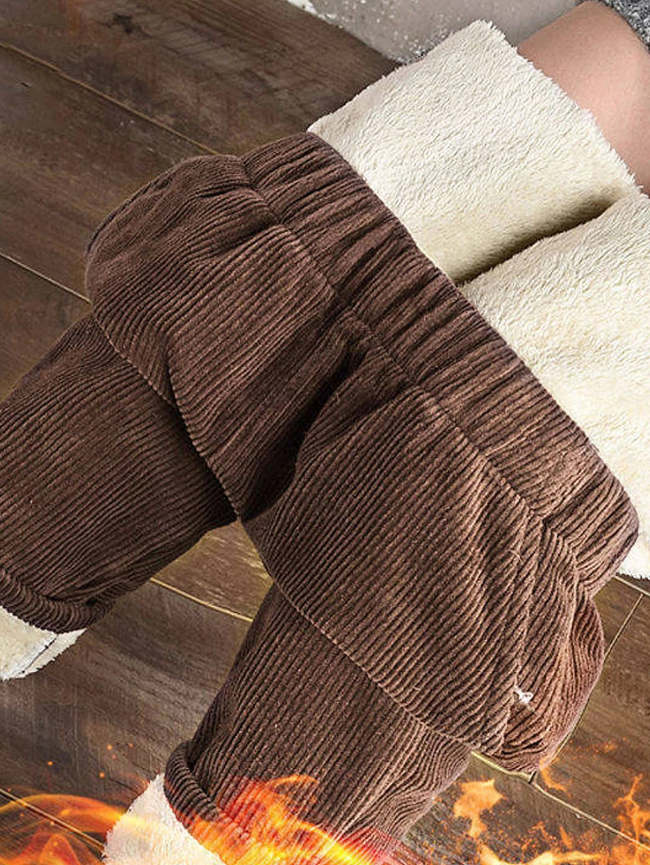 HIgh Waist Fleece Lined Corduroy Pants