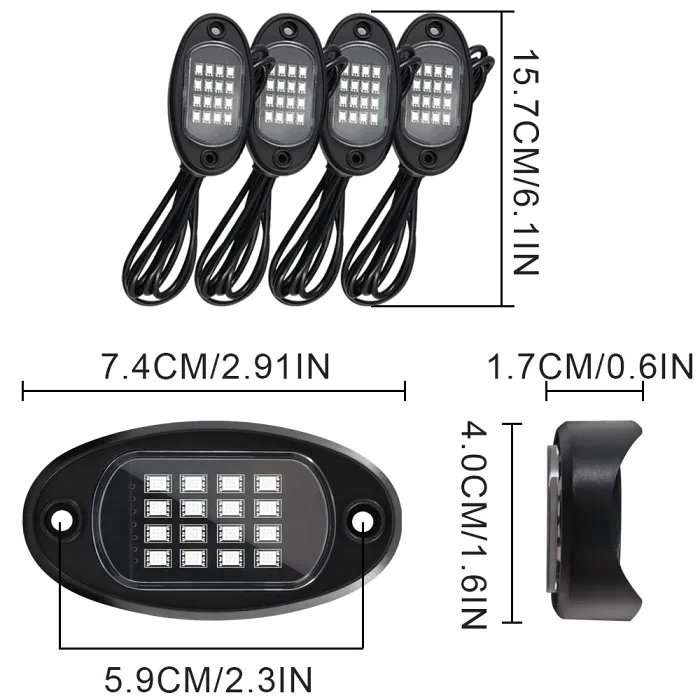(4 pods) RGB LED Rock Lights, 90 LEDs Multicolor Neon Underglow Light Waterproof Music Lighting Kit with APP & RF Control