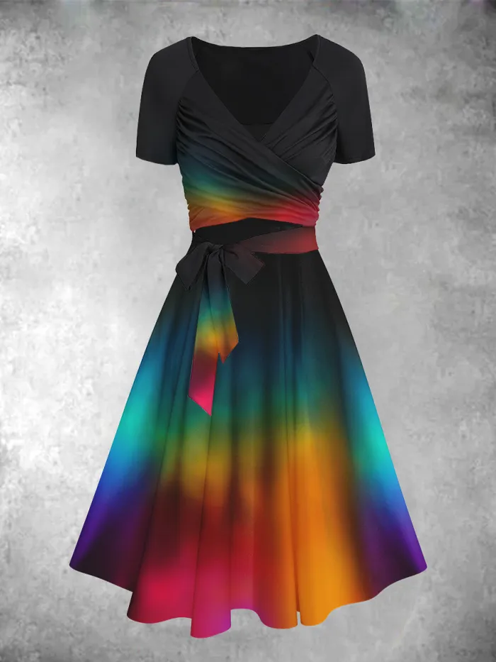 Women's Artistic Rainbow Gradient Dress Two Piece Dress