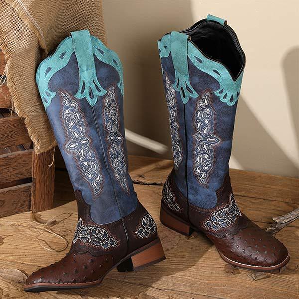 Women'S Embroidered Colorblock Rider Boots