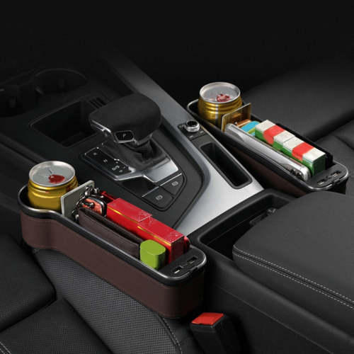 Multi-functional Car Seat Gaps Organizer Storage Box With Two USB Charging LED Light