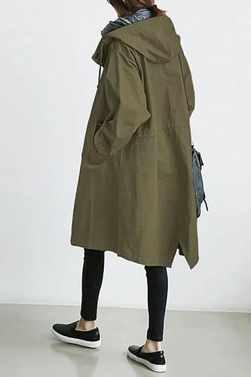 Women's Hooded Windbreaker Autumn Casual Style Trench Coat