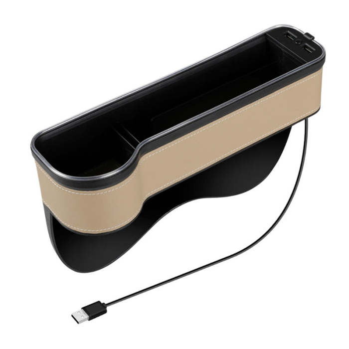 Multi-functional Car Seat Gaps Organizer Storage Box With Two USB Charging LED Light