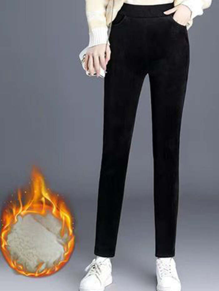 HIgh Waist Fleece Lined Corduroy Pants