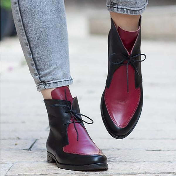 Women's Casual Retro Colorblock Lace-up Booties