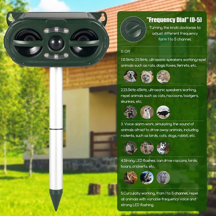Solar Ultrasonic Electronic Repeller Waterproof Animal Repellent