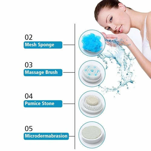 5 in 1 Electric Shower Brush Spin Spa Brush Body Brush Exfoliating SPA Massage Scrubber with 5 Replacement Brush Heads