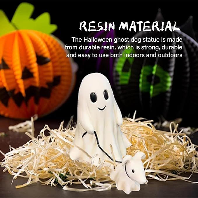 Halloween Ghost Walking Dog Statue