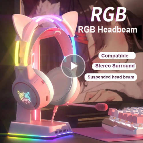 RGB Light Gamer Headset Cat Ear Gaming Headphones by Veasoon