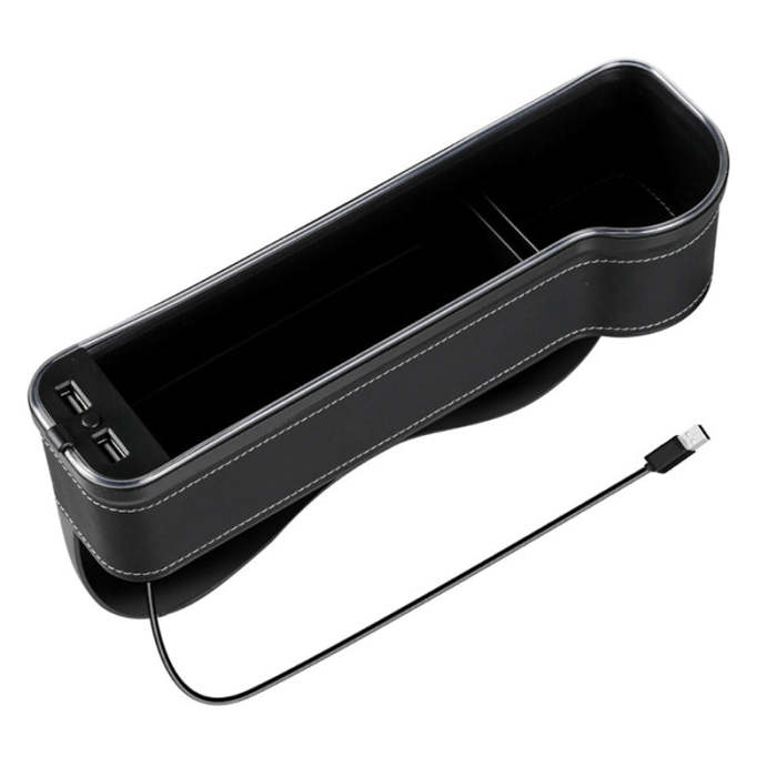 Multi-functional Car Seat Gaps Organizer Storage Box With Two USB Charging LED Light