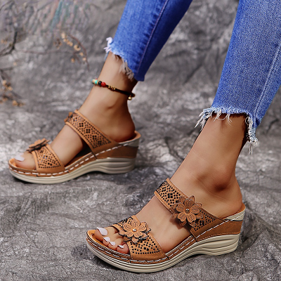 2023 Women Casual Shoes Vintage Flower Fish Mouth Sandals