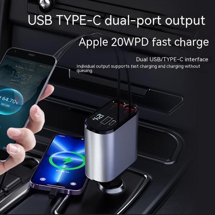 100W Super Fast Car Charger: USB and Type-C Adapter